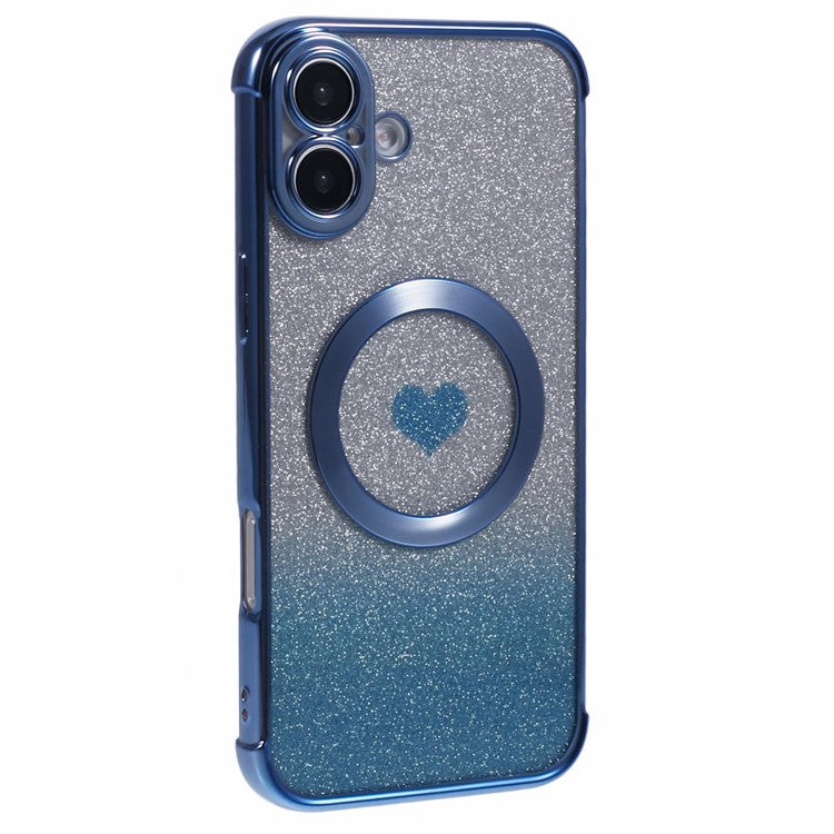 For iPhone 16 Case Gradient Sparkle TPU Phone Cover Compatible with MagSafe - Blue