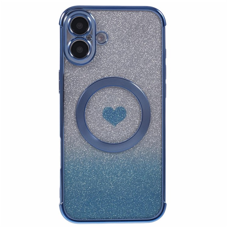 For iPhone 16 Case Gradient Sparkle TPU Phone Cover Compatible with MagSafe - Blue