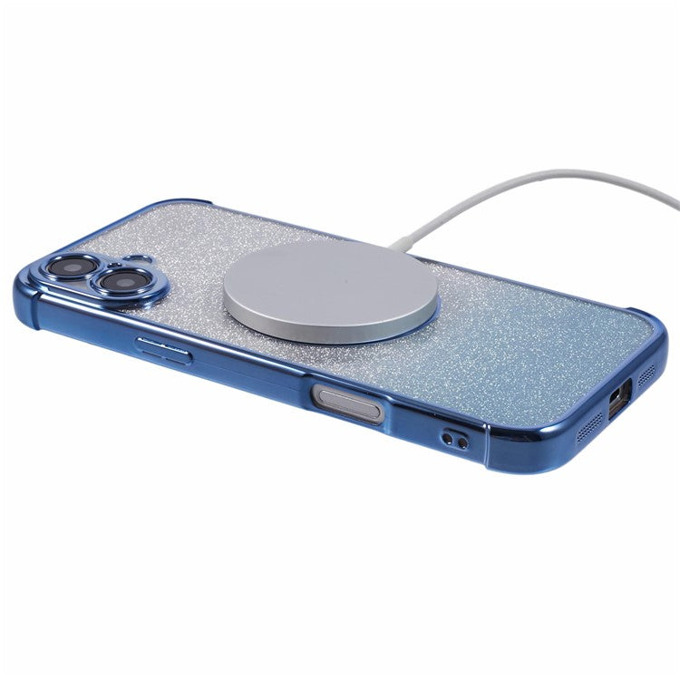 For iPhone 16 Case Gradient Sparkle TPU Phone Cover Compatible with MagSafe - Blue