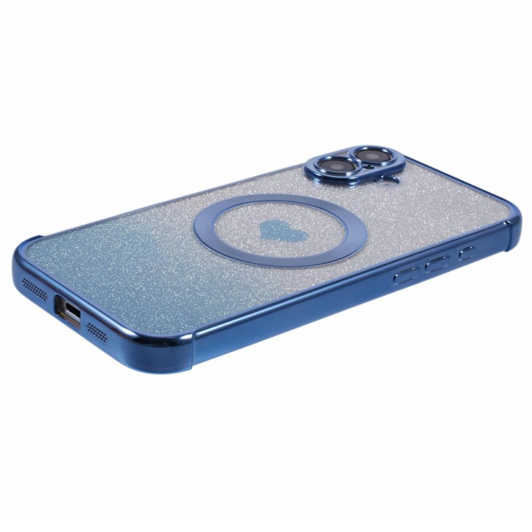 For iPhone 16 Case Gradient Sparkle TPU Phone Cover Compatible with MagSafe - Blue