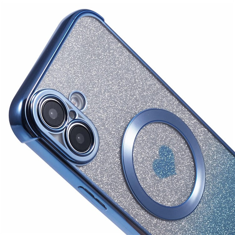 For iPhone 16 Case Gradient Sparkle TPU Phone Cover Compatible with MagSafe - Blue