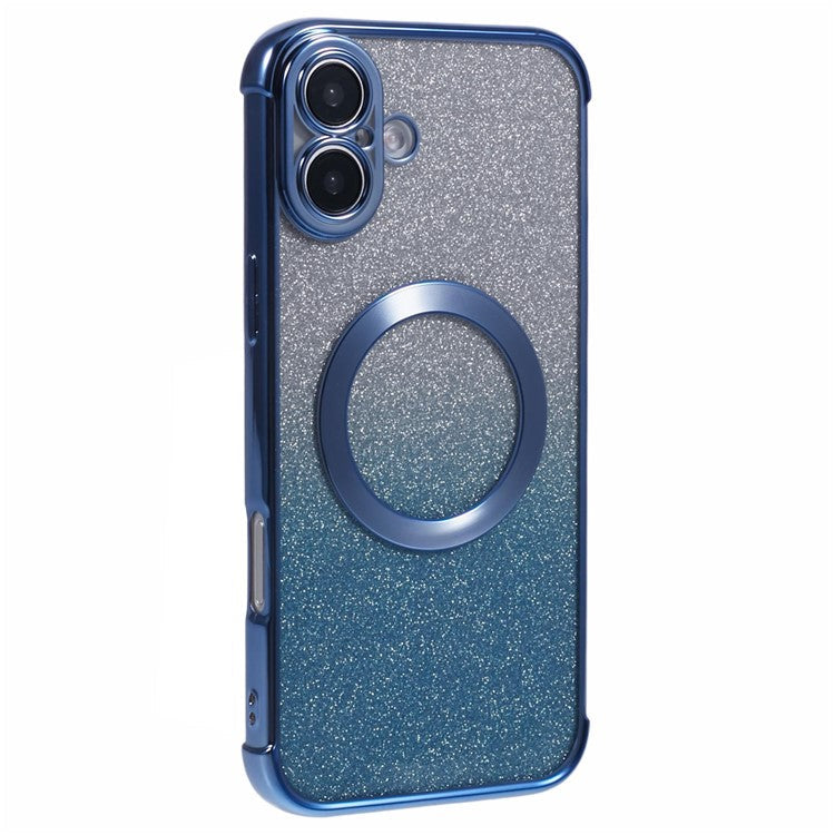 For iPhone 16 Plus Case Compatible with MagSafe Electroplating TPU Gradient Glitter Phone Cover - Blue