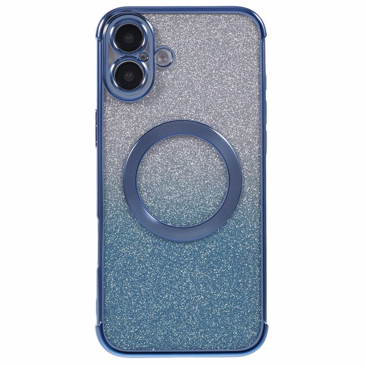 For iPhone 16 Plus Case Compatible with MagSafe Electroplating TPU Gradient Glitter Phone Cover - Blue