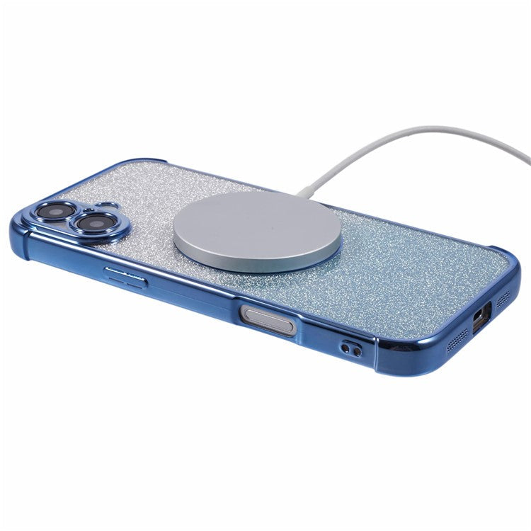 For iPhone 16 Plus Case Compatible with MagSafe Electroplating TPU Gradient Glitter Phone Cover - Blue