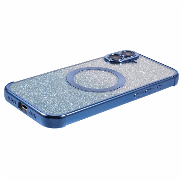For iPhone 16 Plus Case Compatible with MagSafe Electroplating TPU Gradient Glitter Phone Cover - Blue