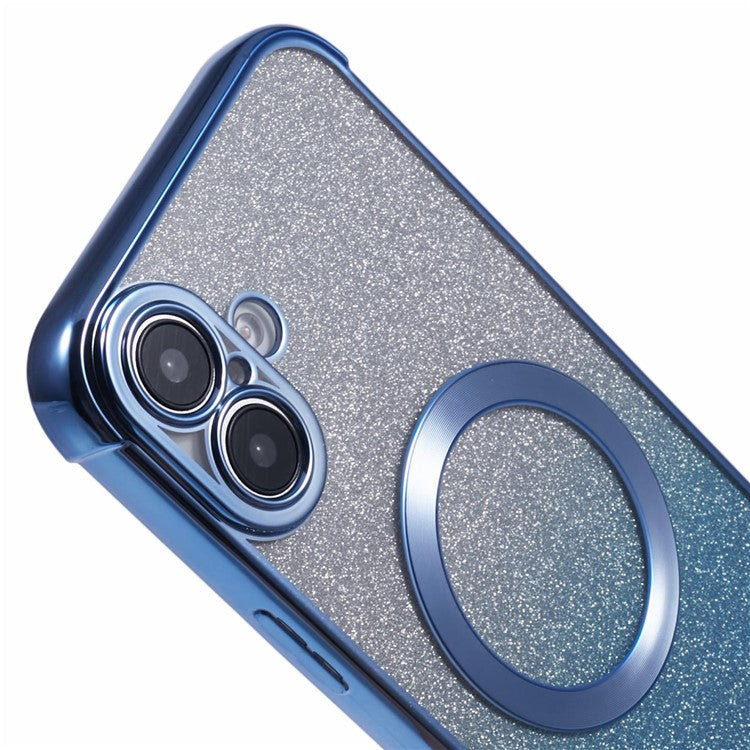 For iPhone 16 Plus Case Compatible with MagSafe Electroplating TPU Gradient Glitter Phone Cover - Blue