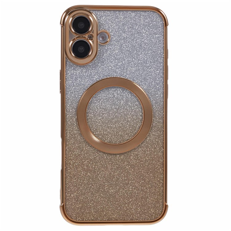 For iPhone 16 Plus Case Compatible with MagSafe Electroplating TPU Gradient Glitter Phone Cover - Gold