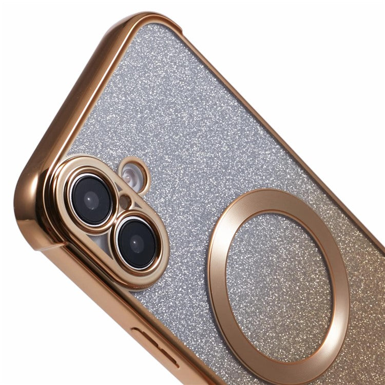 For iPhone 16 Plus Case Compatible with MagSafe Electroplating TPU Gradient Glitter Phone Cover - Gold