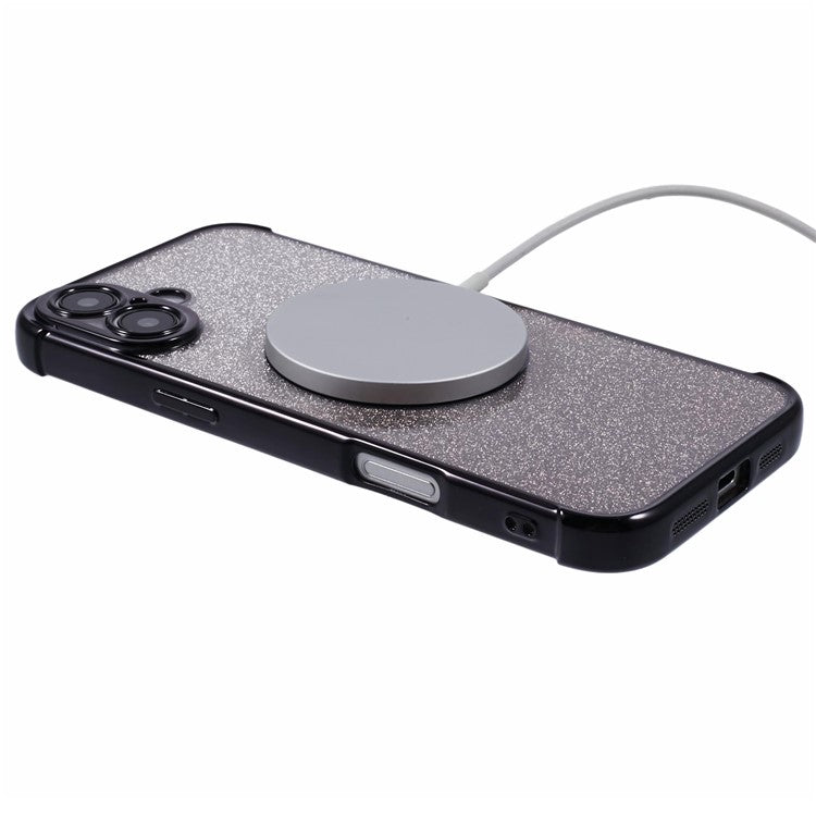 For iPhone 16 Case Compatible with MagSafe Electroplating TPU Gradient Glitter Phone Cover - Black
