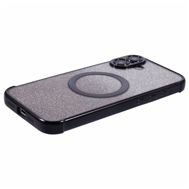 For iPhone 16 Case Compatible with MagSafe Electroplating TPU Gradient Glitter Phone Cover - Black