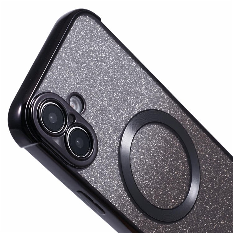For iPhone 16 Case Compatible with MagSafe Electroplating TPU Gradient Glitter Phone Cover - Black