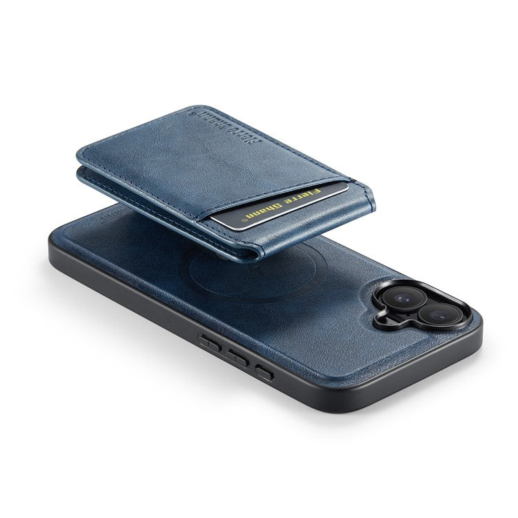 FIERRE SHANN 025 Style For iPhone 16 Case Leather+TPU Detachable Card Slots Phone Cover - Blue