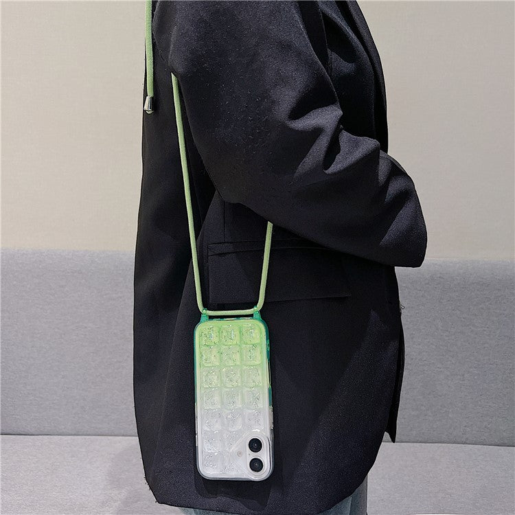 For iPhone 16 Case Gradient Epoxy TPU Soft Phone Cover with Long Lanyard - Green