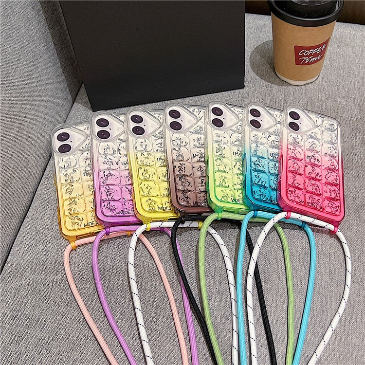 For iPhone 16 Case Gradient Epoxy TPU Soft Phone Cover with Long Lanyard - Green