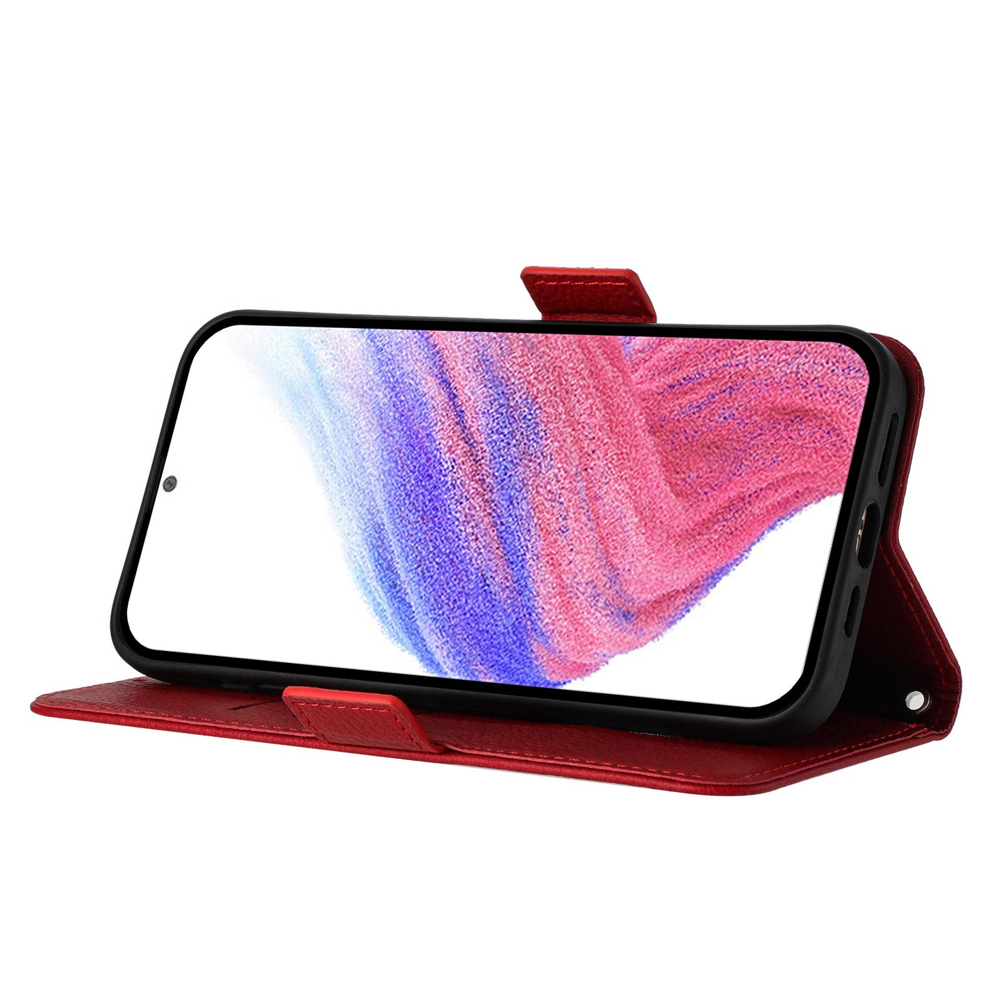 For Samsung Galaxy A16 5G / A16 4G Case Rose Imprinted RFID Blocking Leather Phone Cover with Strap - Red