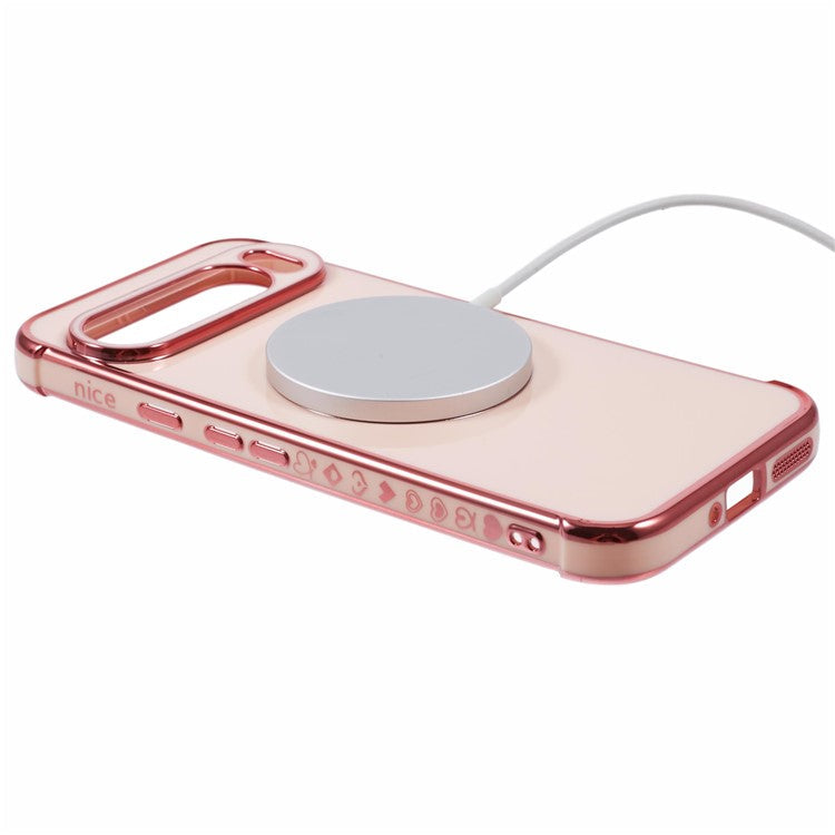 For Google Pixel 9 Pro XL Case Compatible with MagSafe Electroplated TPU Phone Cover Hollow Love Hearts - Rose Gold