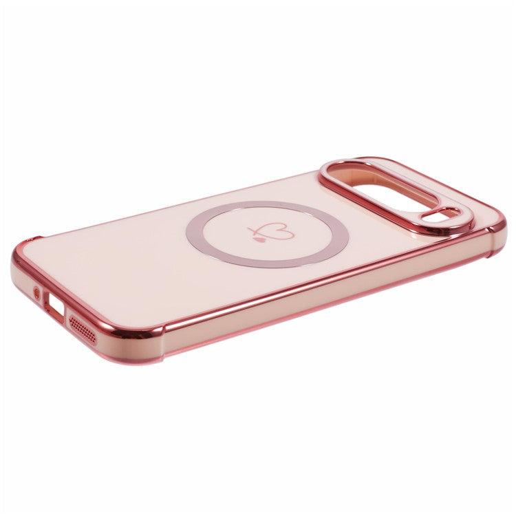 For Google Pixel 9 Pro XL Case Compatible with MagSafe Electroplated TPU Phone Cover Hollow Love Hearts - Rose Gold