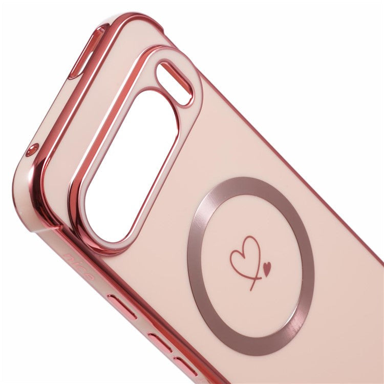For Google Pixel 9 Pro XL Case Compatible with MagSafe Electroplated TPU Phone Cover Hollow Love Hearts - Rose Gold
