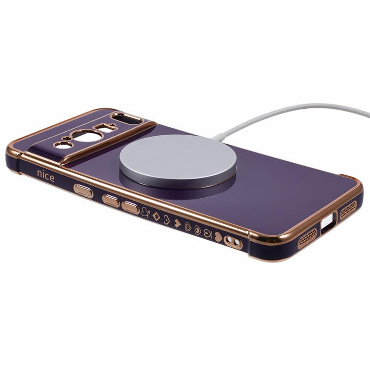 For Google Pixel 8 Pro Case Compatible with MagSafe Electroplated TPU Phone Cover Hollow Love Hearts - Dark Purple