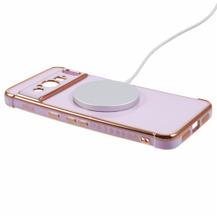 For Google Pixel 8 Pro Case Compatible with MagSafe Electroplated TPU Phone Cover Hollow Love Hearts - Purple