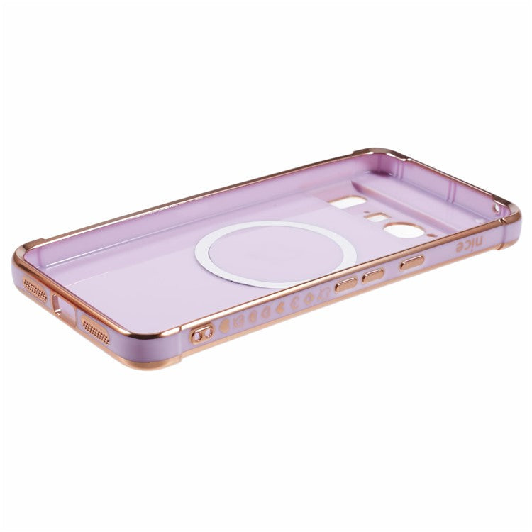 For Google Pixel 8 Pro Case Compatible with MagSafe Electroplated TPU Phone Cover Hollow Love Hearts - Purple