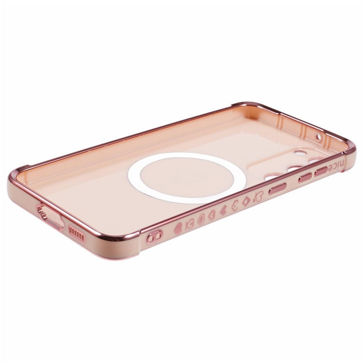 For Samsung Galaxy S23+ Case Compatible with MagSafe Electroplated TPU Phone Cover Hollow Love Hearts - Rose Pink