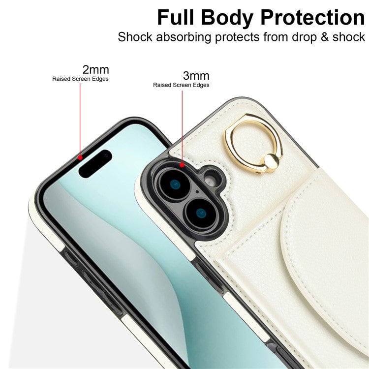 For iPhone 16 Plus Case RFID Blocking Wallet Kickstand Leather + TPU Phone Cover - White