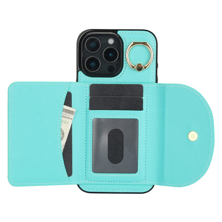 For iPhone 16 Pro Case RFID Blocking Wallet Kickstand Leather + TPU Phone Cover - Green