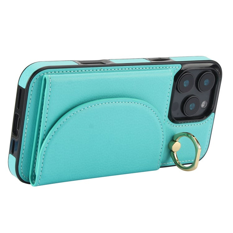 For iPhone 16 Pro Case RFID Blocking Wallet Kickstand Leather + TPU Phone Cover - Green