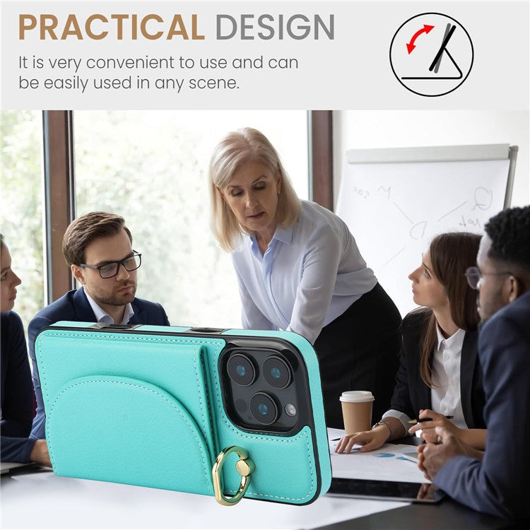 For iPhone 16 Pro Case RFID Blocking Wallet Kickstand Leather + TPU Phone Cover - Green