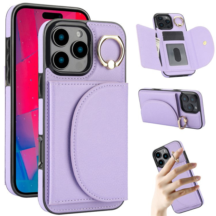 For iPhone 16 Pro Case RFID Blocking Wallet Kickstand Leather + TPU Phone Cover - Light Purple