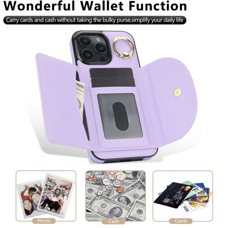 For iPhone 16 Pro Case RFID Blocking Wallet Kickstand Leather + TPU Phone Cover - Light Purple