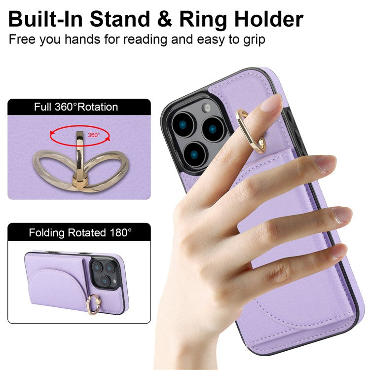 For iPhone 16 Pro Case RFID Blocking Wallet Kickstand Leather + TPU Phone Cover - Light Purple