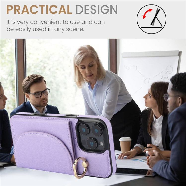 For iPhone 16 Pro Case RFID Blocking Wallet Kickstand Leather + TPU Phone Cover - Light Purple