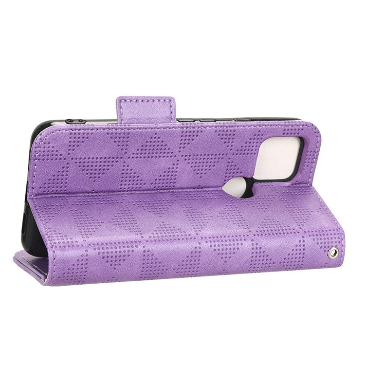 For Google Pixel 5 Imprinted Triangle Pattern Flip Phone Case Stand Wallet Drop Protection PU Leather Cover with Strap - Purple