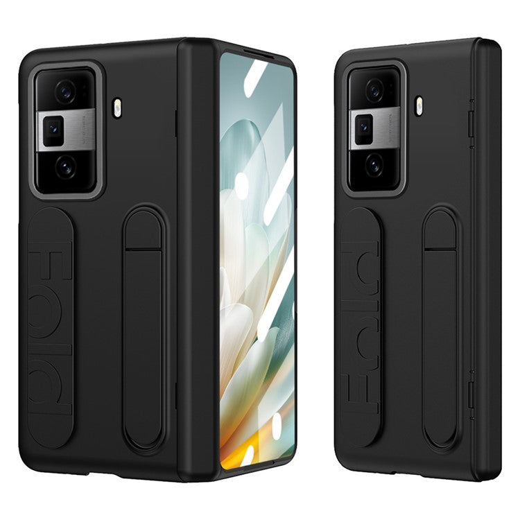 For Honor Magic Vs3 5G Case Kickstand Wristband PC Phone Cover with Tempered Glass Film - Black