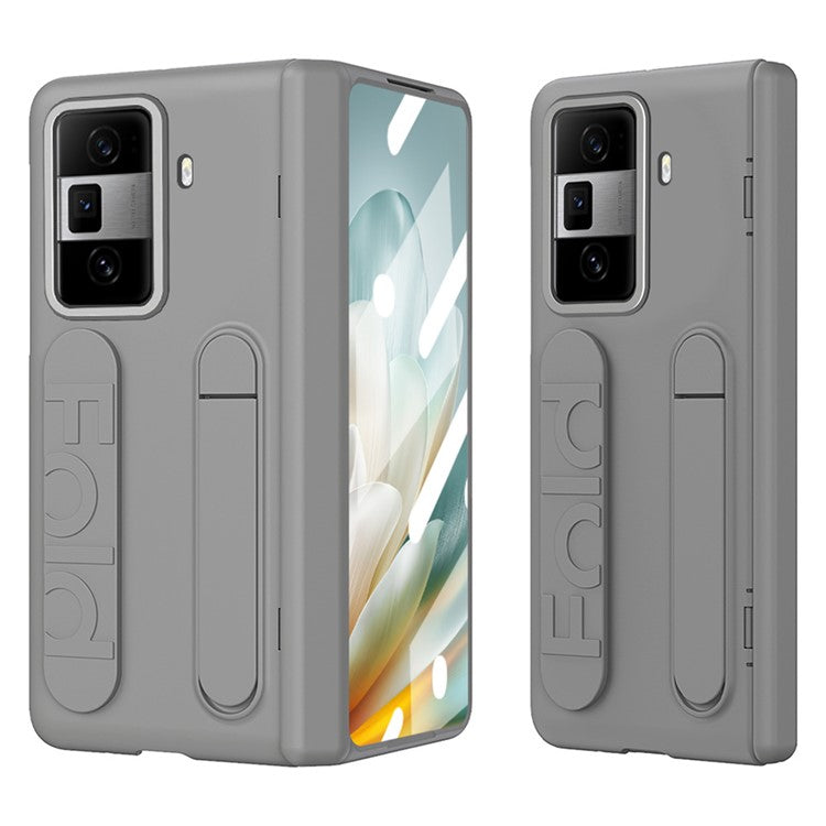 For Honor Magic Vs3 5G Case Kickstand Wristband PC Phone Cover with Tempered Glass Film - Grey