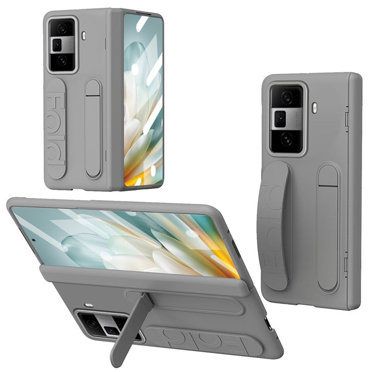 For Honor Magic Vs3 5G Case Kickstand Wristband PC Phone Cover with Tempered Glass Film - Grey