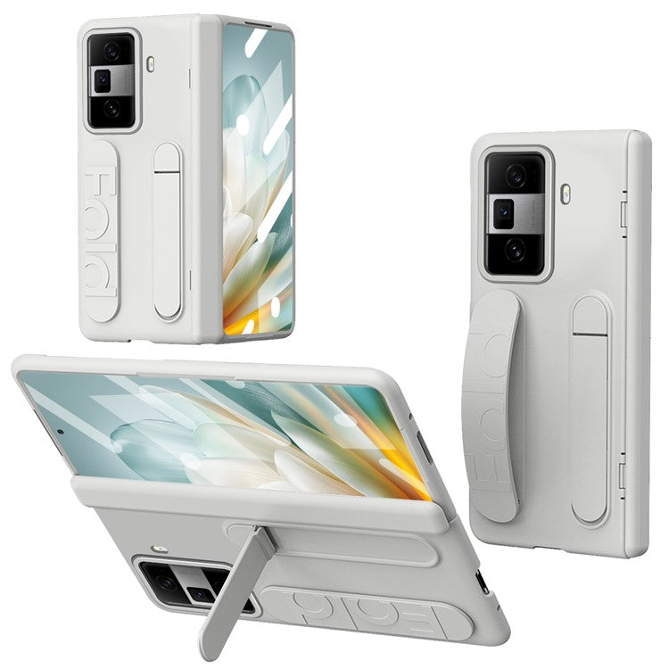 For Honor Magic Vs3 5G Case Kickstand Wristband PC Phone Cover with Tempered Glass Film - White