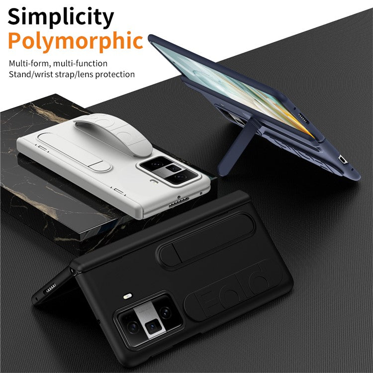 For Honor Magic Vs3 5G Case Kickstand Wristband PC Phone Cover with Tempered Glass Film - White