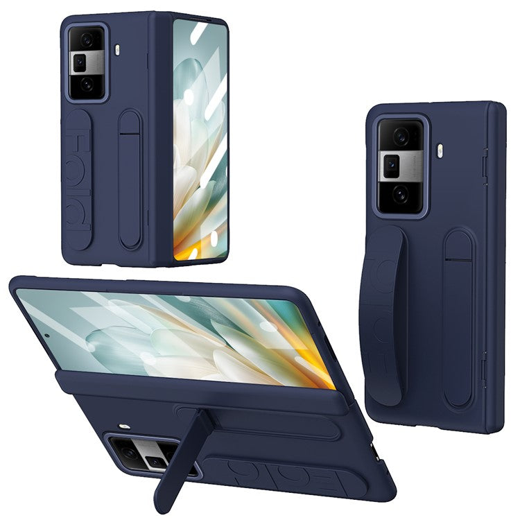 For Honor Magic Vs3 5G Case Kickstand Wristband PC Phone Cover with Tempered Glass Film - Blue