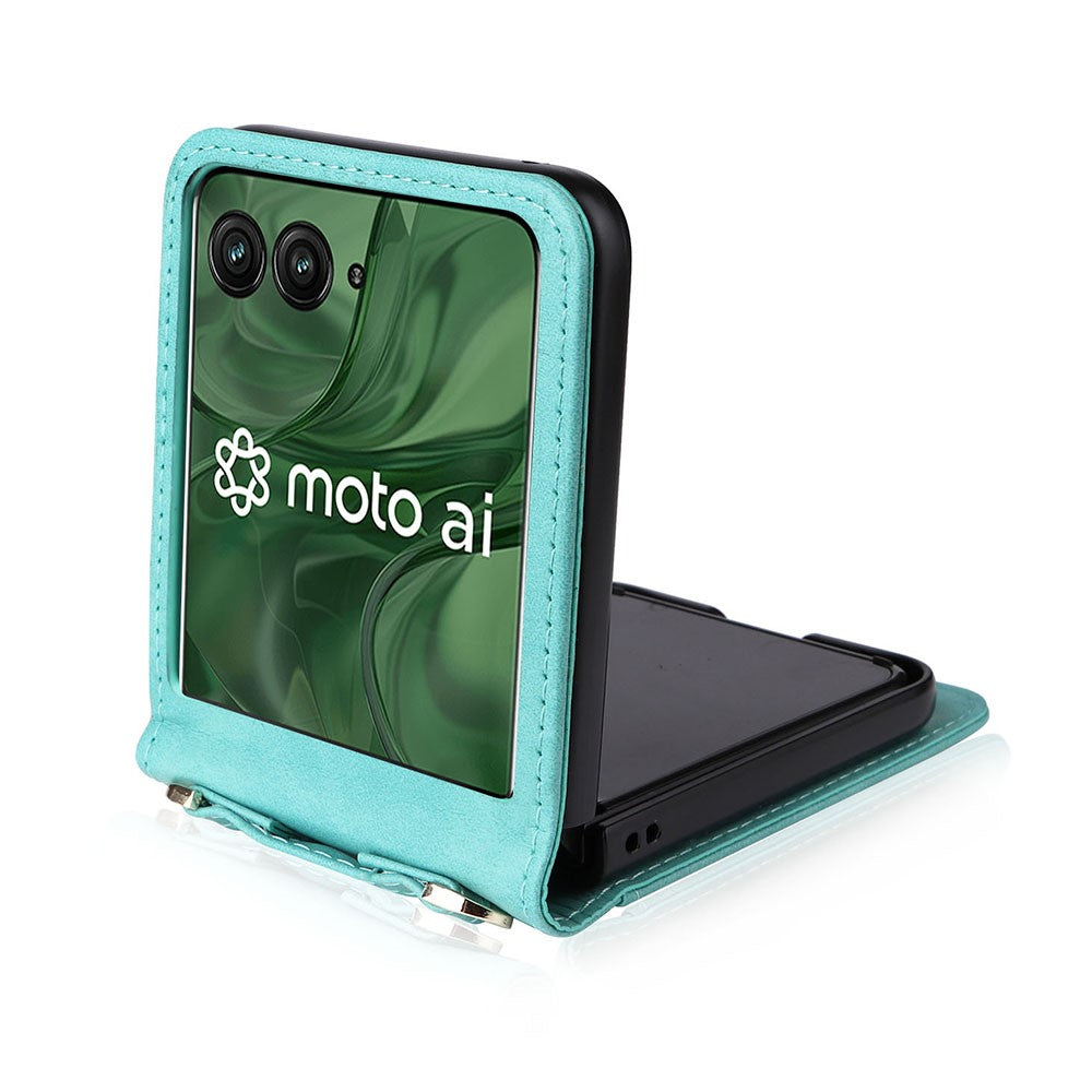 For Motorola Razr 50 Ultra 5G / Razr+ 2024 5G Case Card Slots Leather Phone Cover with Lanyard - Green