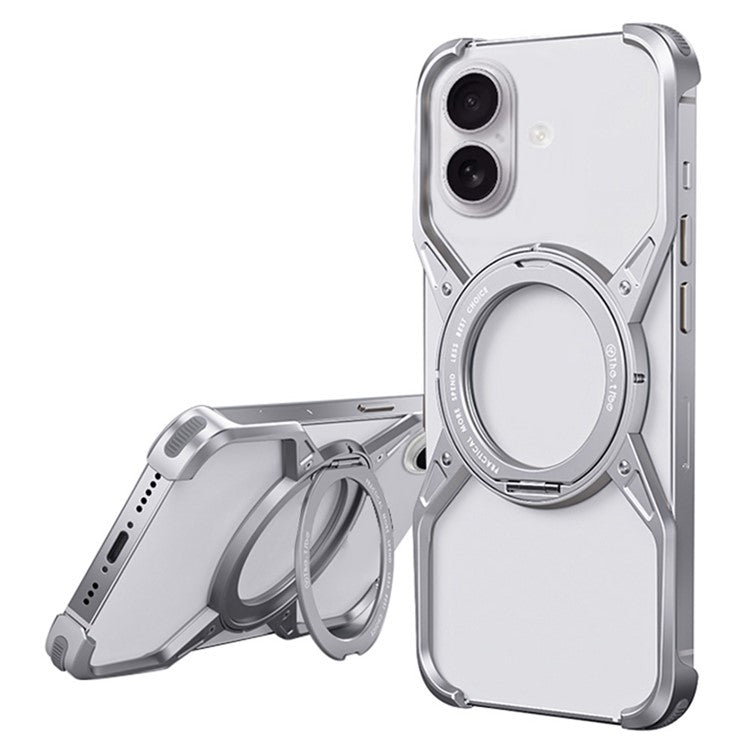 For iPhone 16 Case Kickstand Frameless Aluminum Alloy Bumper Phone Cover - Silver
