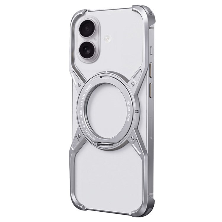 For iPhone 16 Case Kickstand Frameless Aluminum Alloy Bumper Phone Cover - Silver