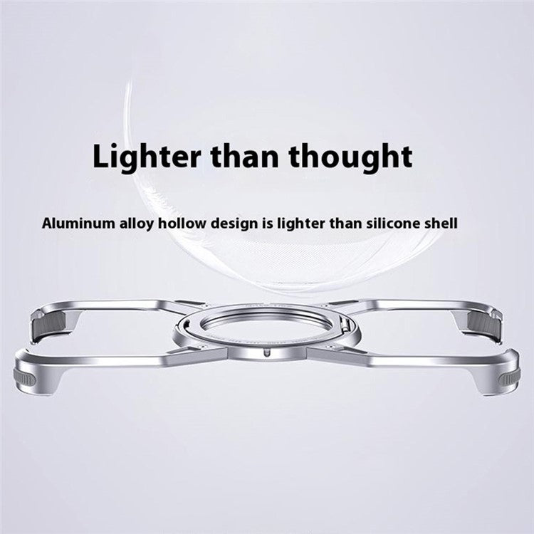 For iPhone 16 Case Kickstand Frameless Aluminum Alloy Bumper Phone Cover - Silver