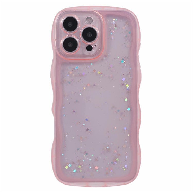 WANLONFENG JWT Series for iPhone 16 Pro TPU Case Epoxy Phone Cover Wavy Edge with Tempered Glass - Transparent Pink