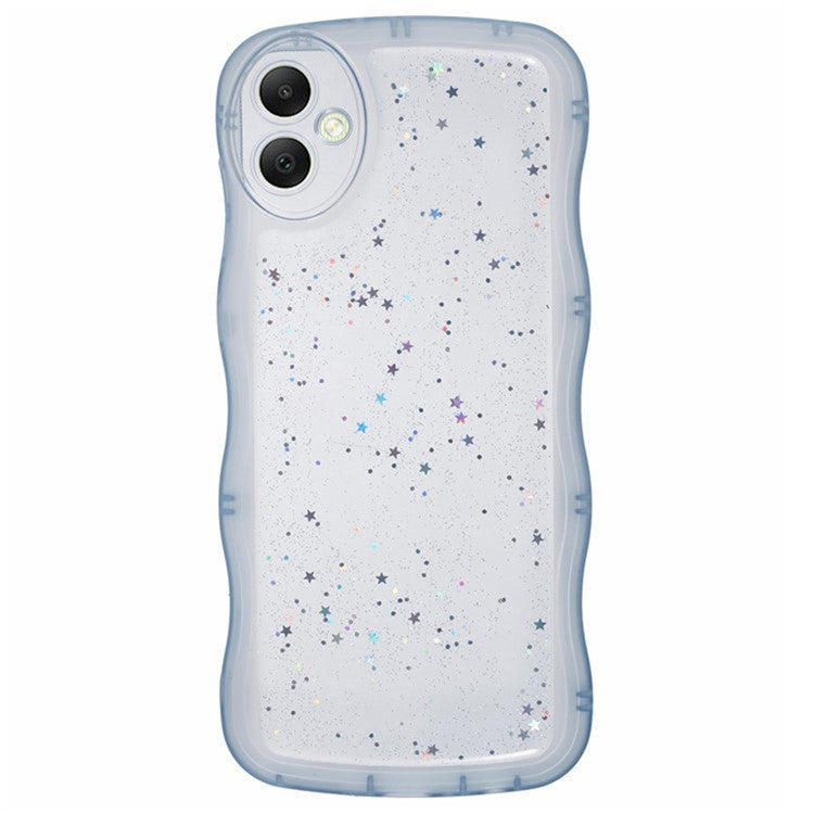 WANLONFENG JWT Series for Samsung Galaxy A05 4G TPU Case Epoxy Phone Cover Wavy Edge with Tempered Glass - Transparent Blue