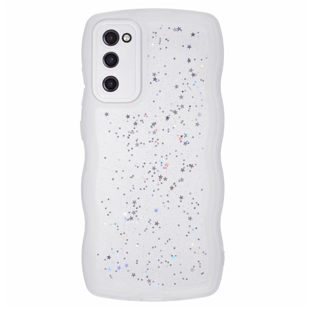 WANLONFENG JWT Series for Samsung Galaxy S20 FE 5G / 4G / S20 FE 2022 TPU Case Epoxy Phone Cover Wavy Edge with Tempered Glass - Transparent White