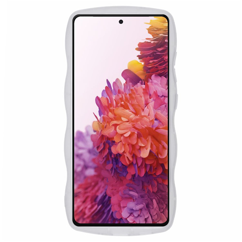 WANLONFENG JWT Series for Samsung Galaxy S20 FE 5G / 4G / S20 FE 2022 TPU Case Epoxy Phone Cover Wavy Edge with Tempered Glass - Transparent White