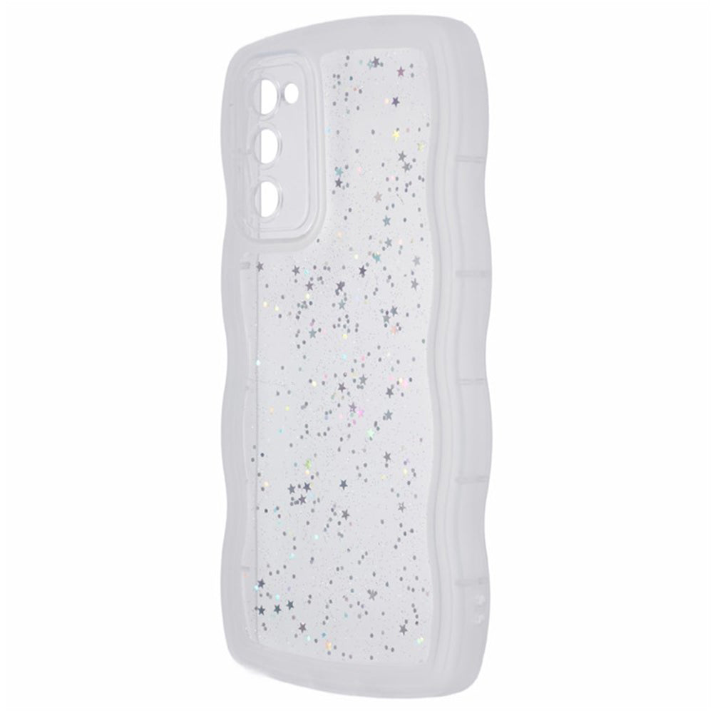 WANLONFENG JWT Series for Samsung Galaxy S20 FE 5G / 4G / S20 FE 2022 TPU Case Epoxy Phone Cover Wavy Edge with Tempered Glass - Transparent White